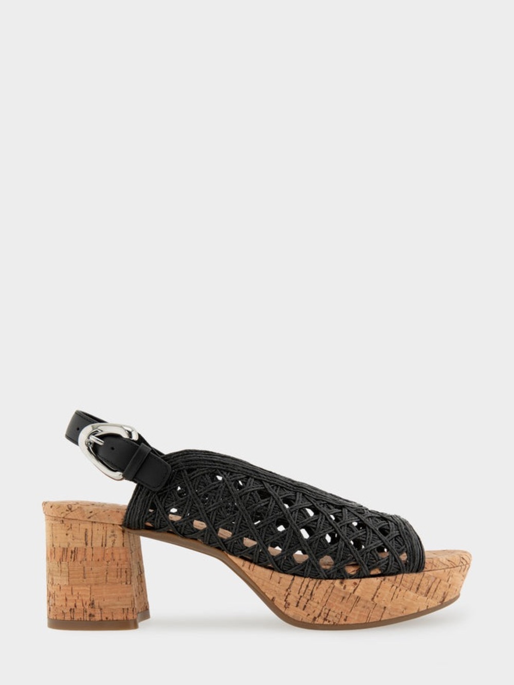 AEROSOLES Black Woven Slingback Cork Block Heel Wedge